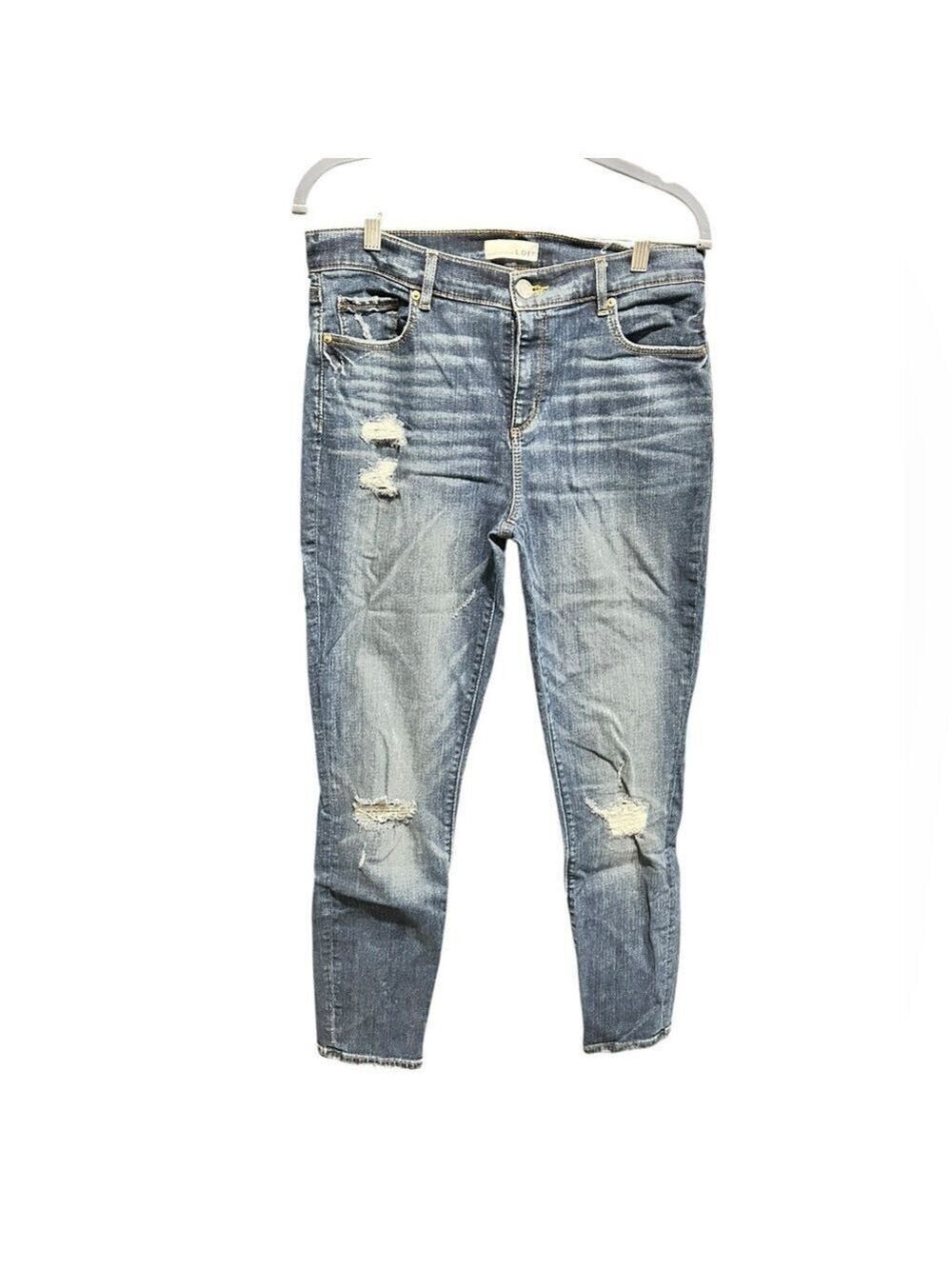 LOFT Modern Skinny Ripped Distressed 5 Pocket Blue Jeans Stretchy Sz 30/10 NEW